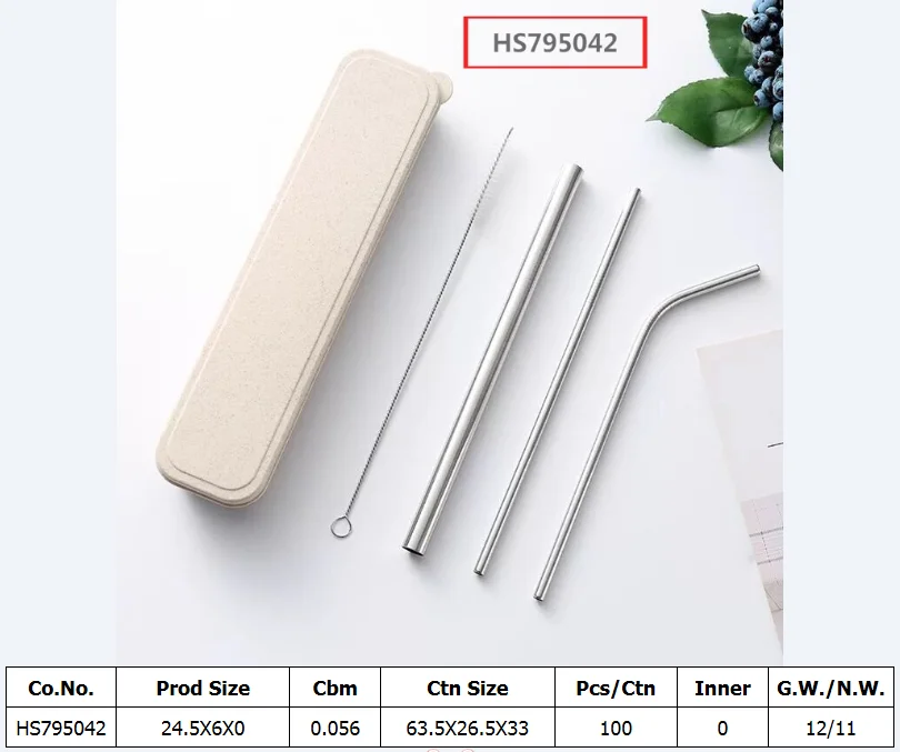 HS795042, Huwsin Toys, Wholesale Custom Logo Reusable Stainless Steel Drinking Straws, Metal Straw with brush