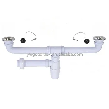 China Suppliers Plastic Pvc Kitchen Double Sink Drain Waste Pipe With Stainless Steel Drainer Head Ds 1302 1 Buy Double Sink Drain Waste Pipe Double