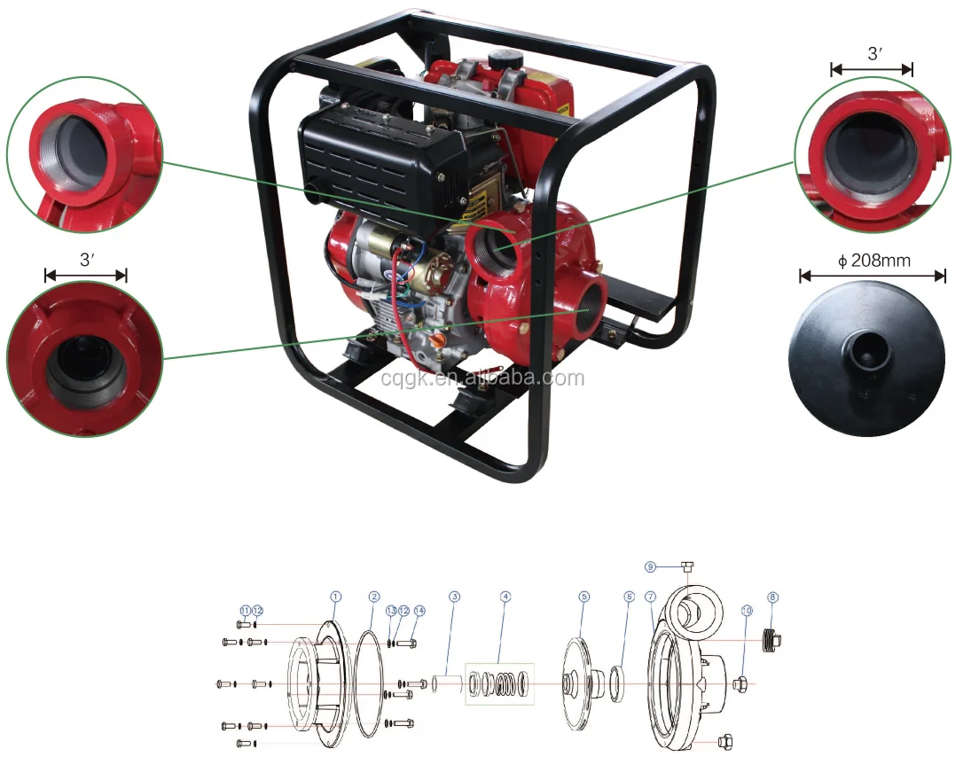 portable cast iron high pressure 13hp 80mm 3inch diesel engine water pump