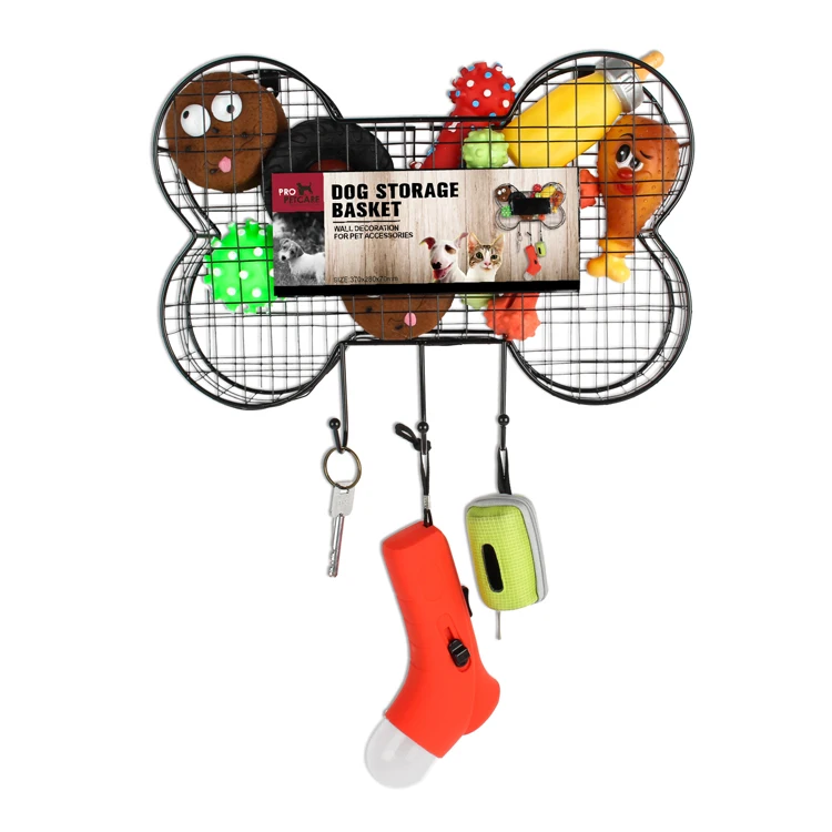 Toprank Bone Shape Metal Pet Dog Storage Basket Hanging Wall Decorative Storage Basket For Pet