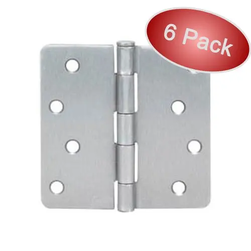 Cosmas Satin Nickel Door Hinge 4" Inch x 4" Inch with 1/4" Inch Radius Corners - 6 Pack