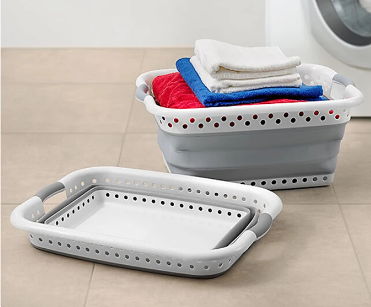 white collapsible laundry basket