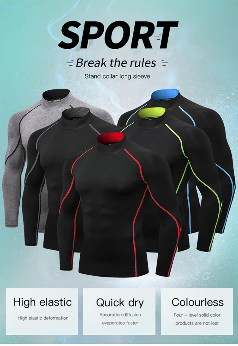 Mens Fitness Tight Compression Shirts Running T Shirts Men Quickdry