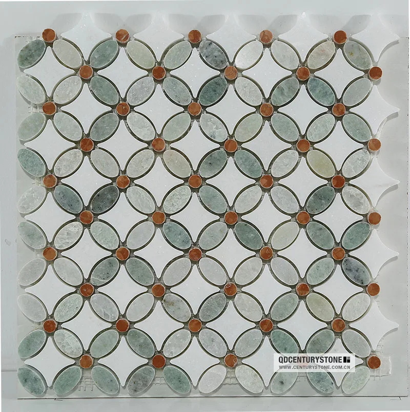 Polished White Thos Mix Red Green Marble Flower Mosaic Tile Polished White Thos Mix Red Green Marble Flower Mosaic Tile