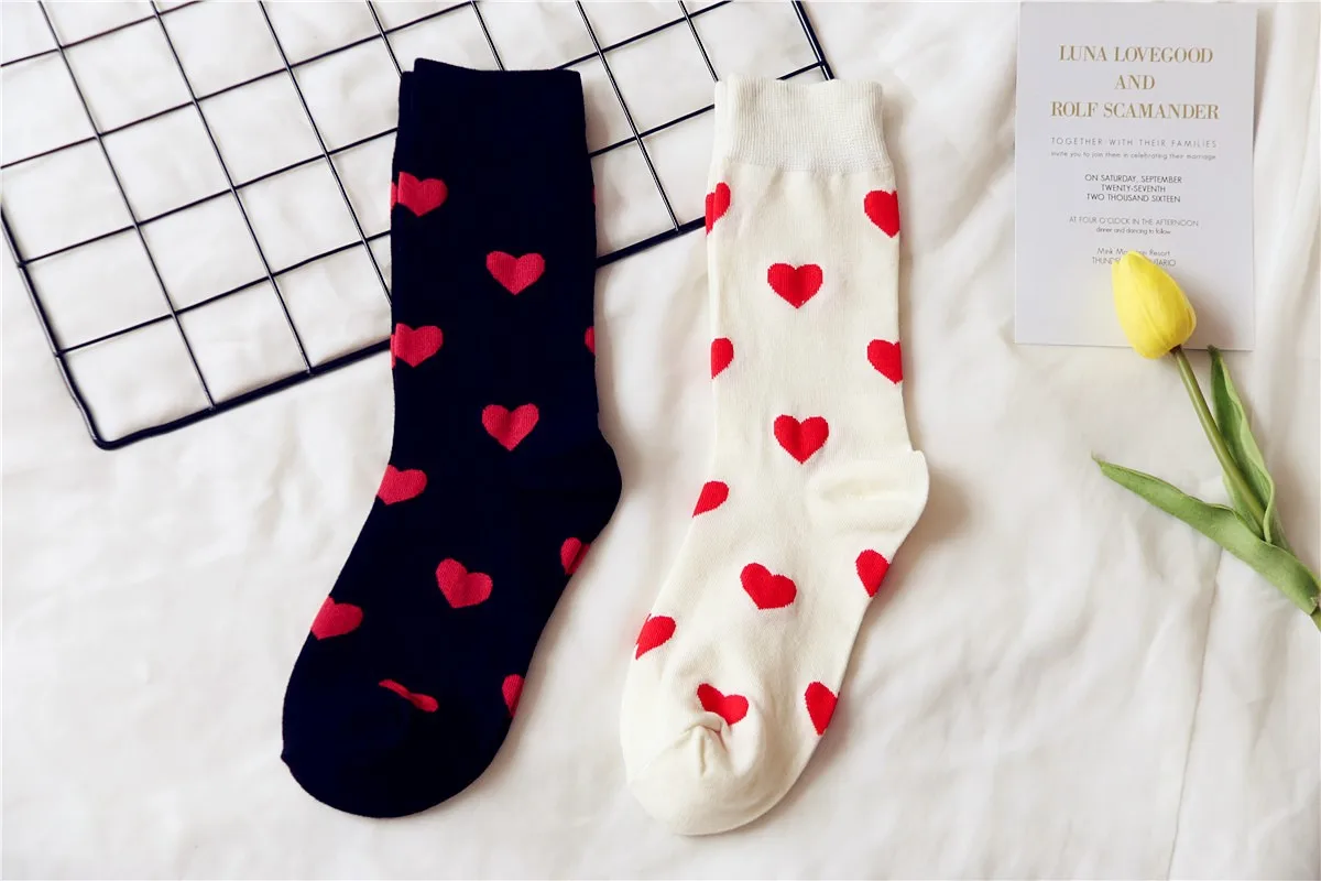 Fashion Women Cute Hearts Printed Crew Socks - Buy Cute Hearts Printed ...
