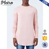 Wholesale Longline Fit Elastic Plain Dyed Pink Long Sleeve Mens T-Shirt