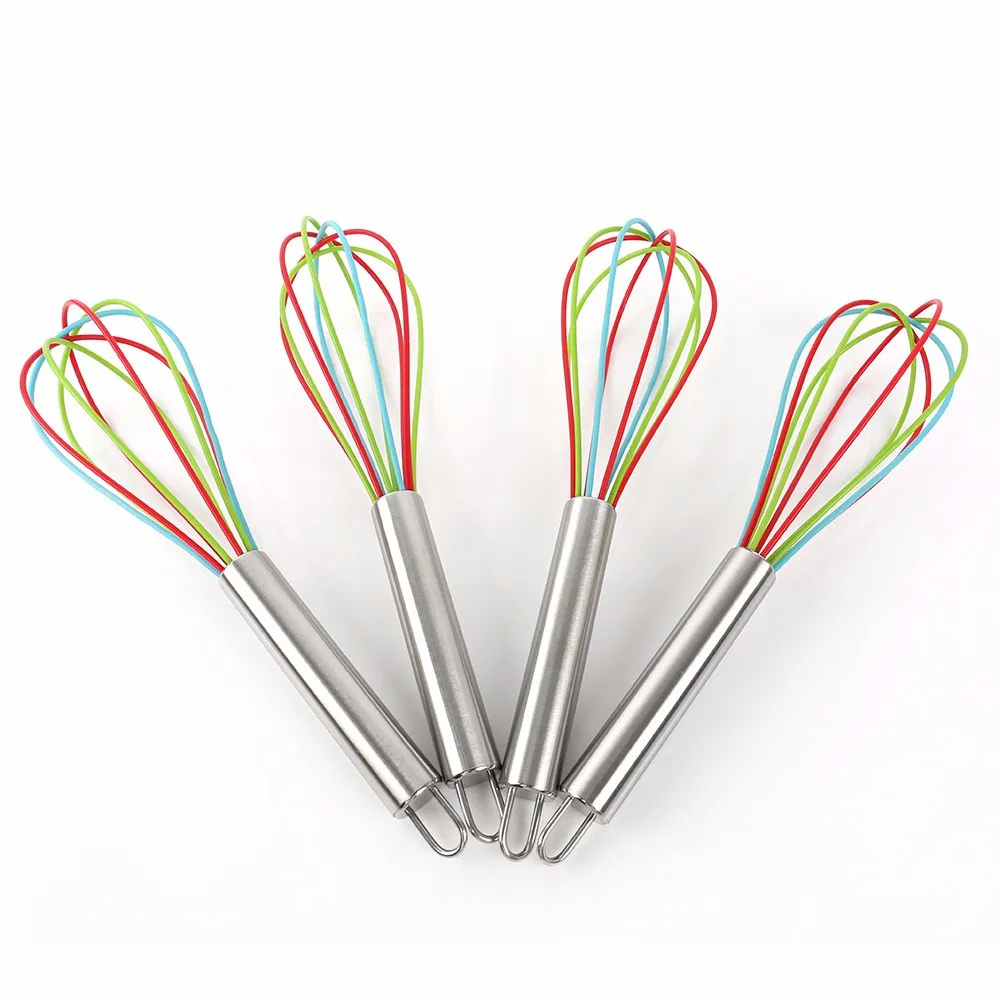 10 Inches Silicone Whisk Mixer With Stainless Steel Handle Cooking