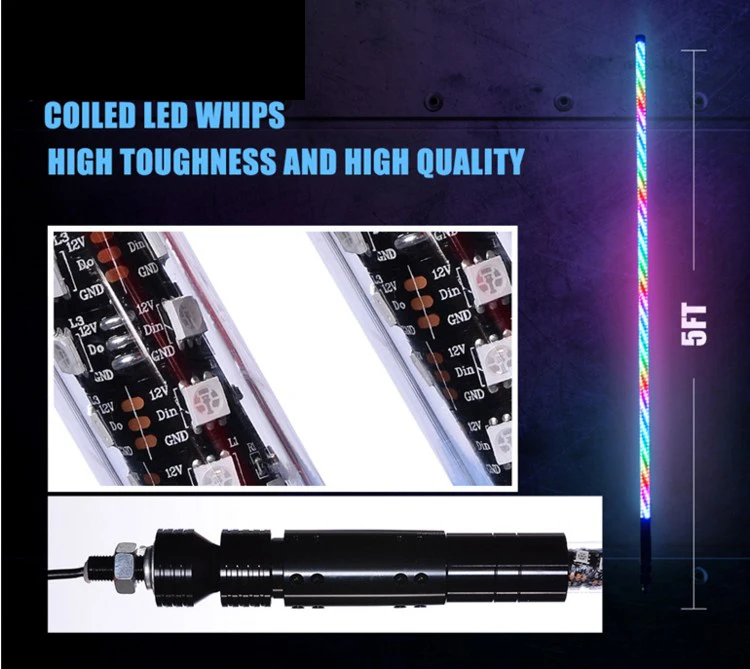 Spiral Super bright dream LED whip flag with Quick disconnect antenna light for ATV/UTV