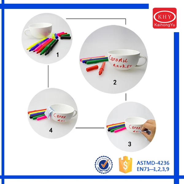 Assorted Color Diy Permanent Ceramic Marker Pen With Porcelain Mug