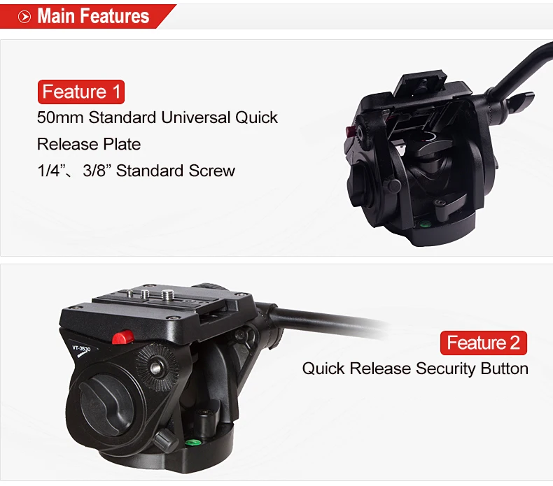 KINGJOY Heavy Duty Aluminum Video Camera Tripod VT-3500+VT-3530, 77 Inch Height for Different Shooting Request