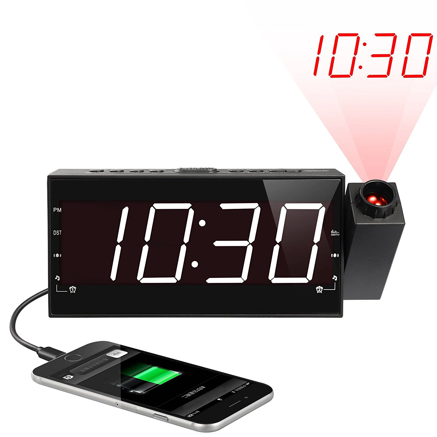 Hotel Bed Room Digital Fm Radio With Usb Charger Projection Alarm Clock