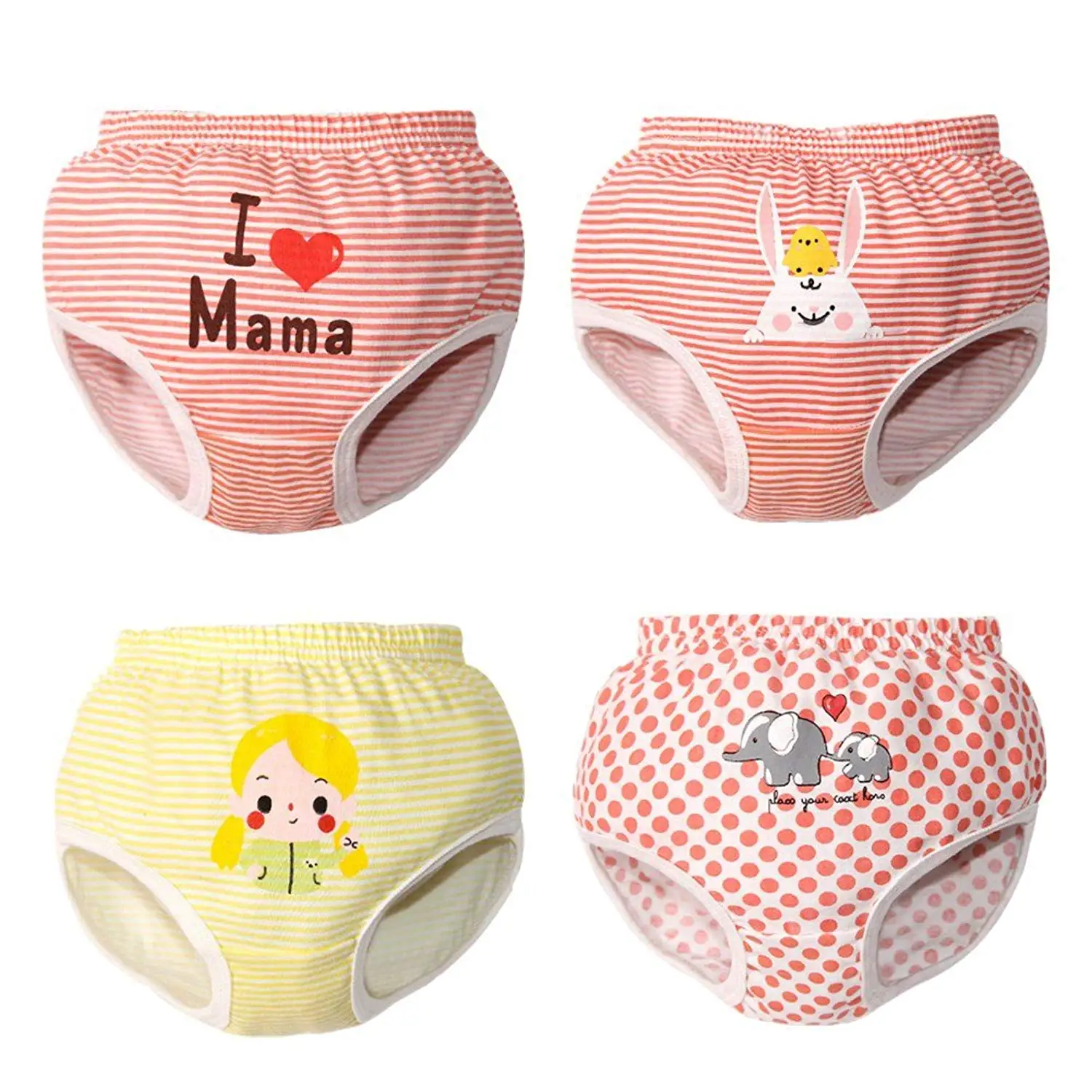 JIEYA Baby Girls Boys 4-Pack Cotton Printed Underwear Bloomers