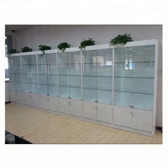 Modern Glass Mdf Wood Showcase White Showroom Display Cabinet