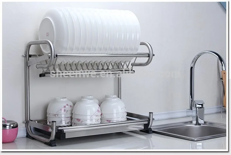 De aceroinoxidable cocina estante para platos/2 platos de nivel de