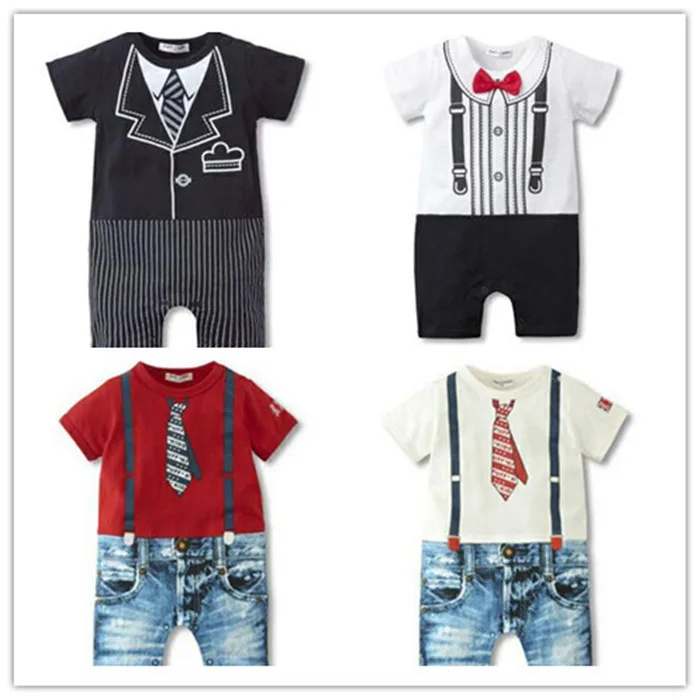2016 new fashion baby clothing exclusive tie jumpsuit newborn baby rompers boys gentleman bow leisure clothes