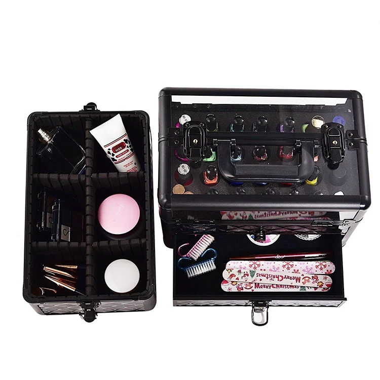 Aluminum Acrylic Makeup Vanity Brush Nail Polish Display Carrying Case