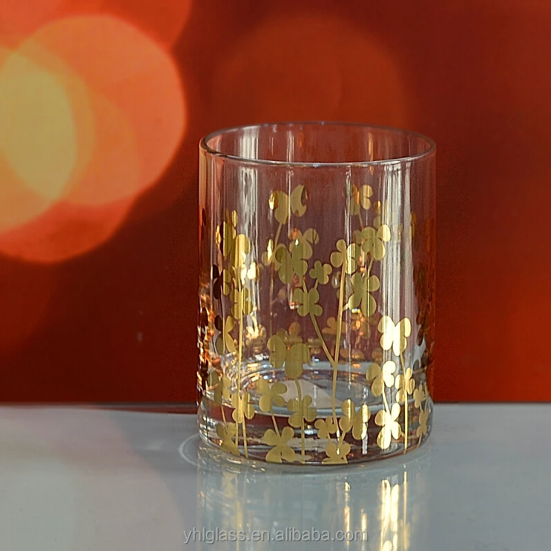 Wholesale Decorative Stylish Clear Decorative Golden Decal Glass Candle
