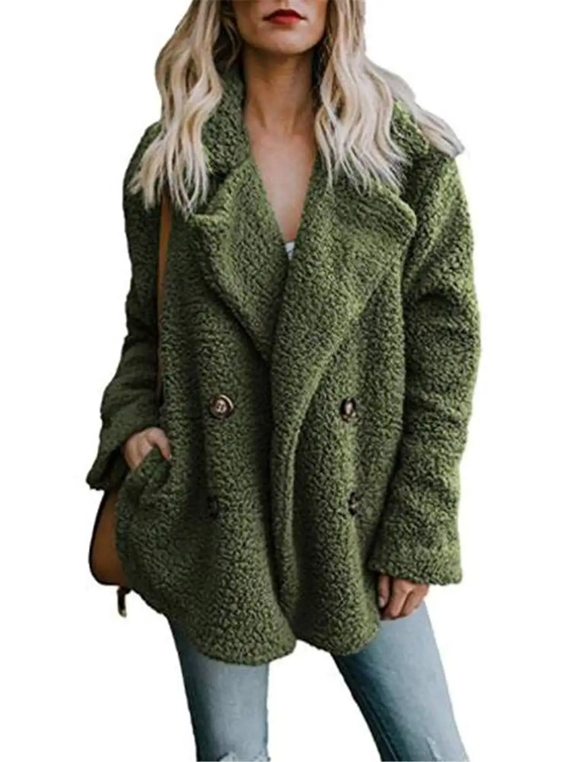 ZXFHZS Womens Fuzzy Fleece Lapel Open Front Cardigan Coat Outwear Jackets