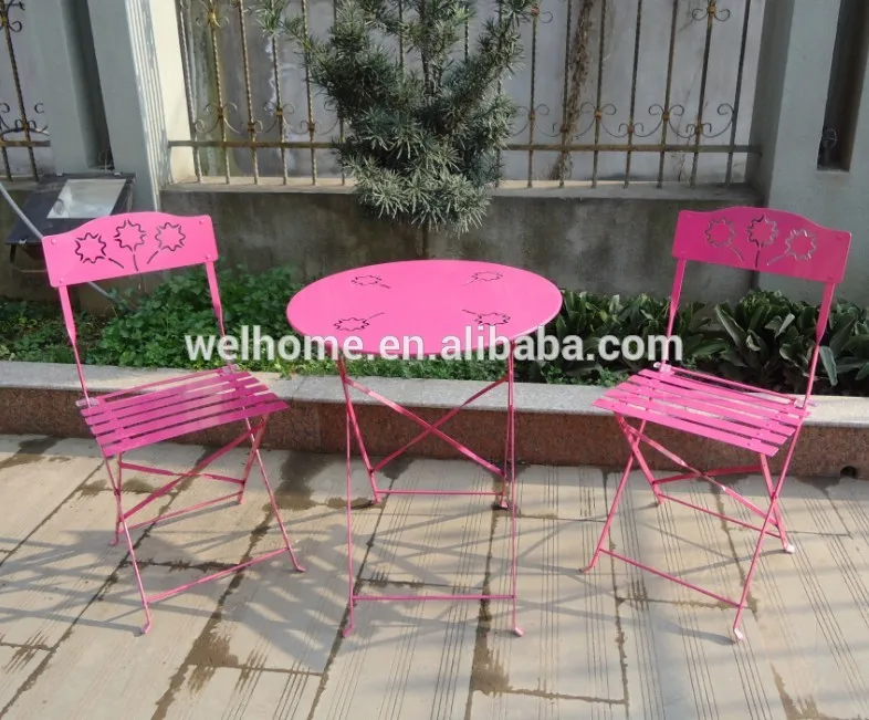 Outdoor Garden Furniture Patio 3pc Metal Folding Bistro Set Foldable