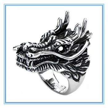 Yiwu Aceon Stainless Steel Black Oxidized Dragon Head Ring 