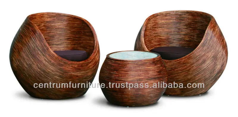 Round Rattan Tub Chair And Coffee Table