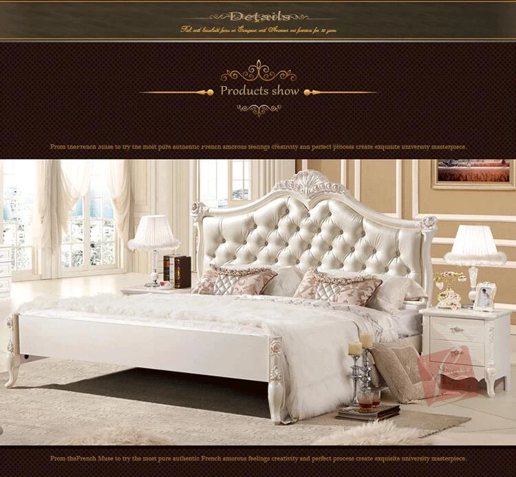 modern european solid wood bed Fashion Carved 1.8 m bed french bedroom furniture pfy10035