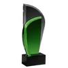 Clear and green leaf crystal glass trophy with black base