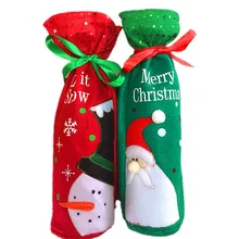 2pcs Christmas Wine Bottle Covers Bags Dinner Table Decoration For Home Party Decor Green Santa Claus Red Snowman