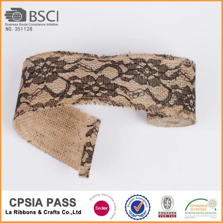 Jute burlap ribbon lace trim edge vintage wedding decoration hessian fabric for sale for wholesales