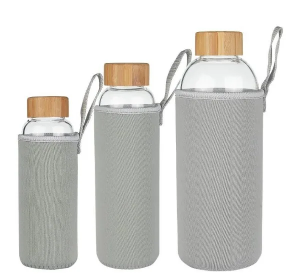 Wholesale High Quality Borosilicate Glass Travel Bottle With Bamboo Lid Glass Sport Water Bottle 2591