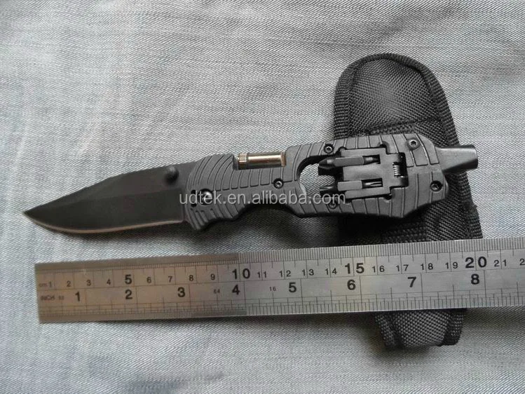 OEM stainless steel multi folding hunting knife with led light flashlight