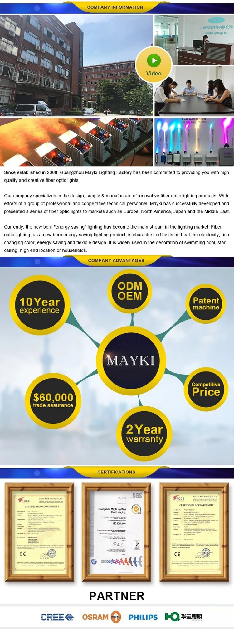 LEA-502 10w Dual Port Fibre Optic Light Engine With 6 Color Wheel Dim Remote Controller Endcap Fiber Adaptors 12v Transformer company information