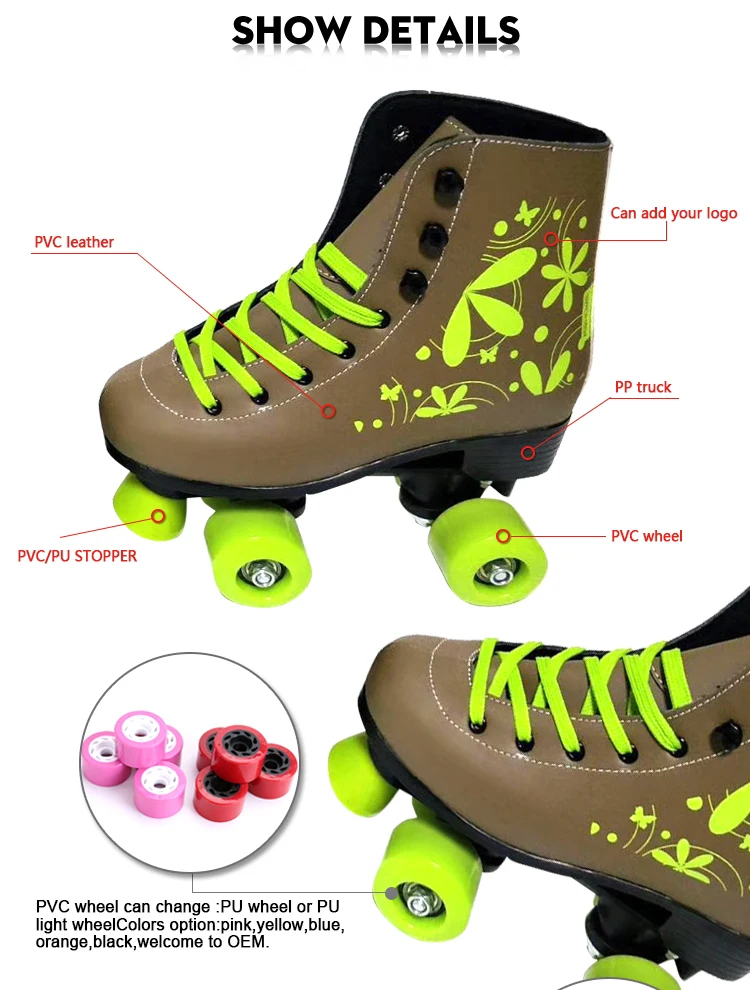 Colorful Four Wheels Detachable Quad Pu Plastic Roller Skate Shoes