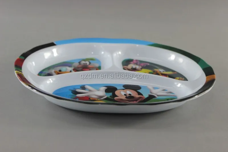 Melamine 3 Divide Plate, 100% Melamdine 3 Section Plate for Kid's