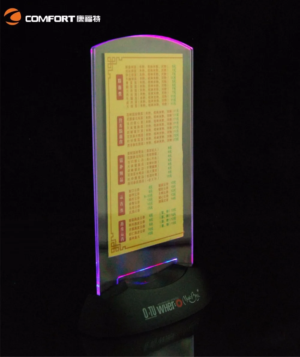Acrylic Leaflet Holder Restaurant Table Card Flyer Menu Display Stand LED Light 