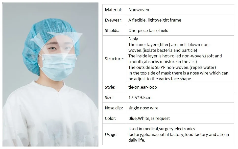 disposable non woven lens surgical face mask with visor