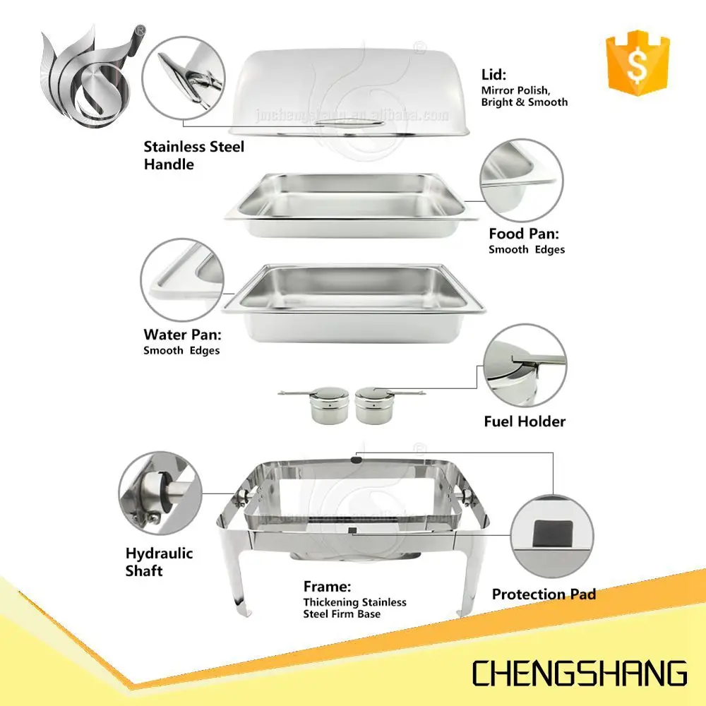 Hot Sale Commercial Food Warmers Ceramic Food Pan 9L Stainless Steel Decorative Fancy Chafing Dish Sets