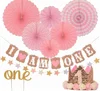 1st Birthday Party Supplies 1st BIRTHDAY DECORATION SET FOR GIRL Hat Gold Crown Circle Dots Paper Garland Cake Topper