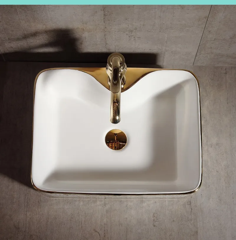 Chinese Manufacture luxury golden ceramic rectangular wash basin