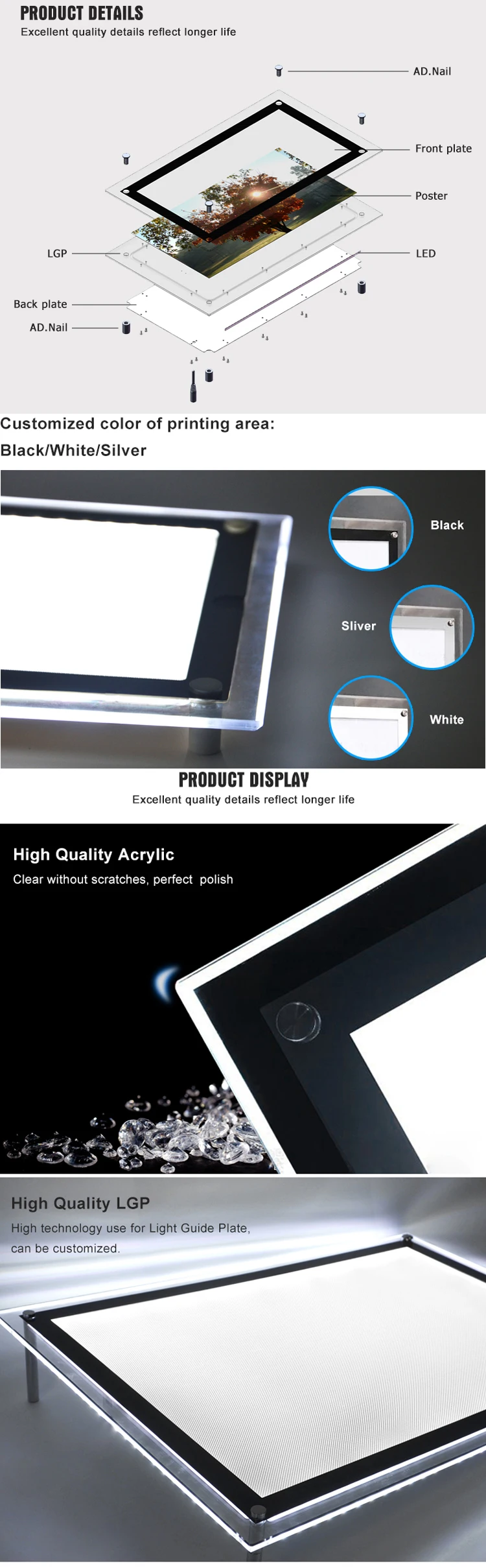 CF1A A0 A1 A4 ultra slim single side advertising led acrylic backlit poster frame