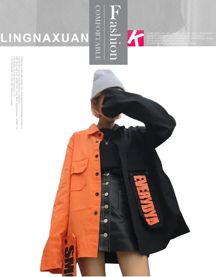 black and orange jean jacket