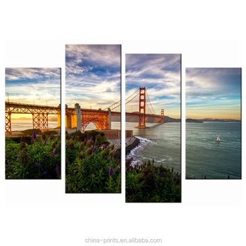 Panoramic View Of American Golden Gate Bridge Canvas Photo Printing Wholesale Canvas Painting 4 Panel Cityscape Canvas Wall Art Buy Drop Ship Canvas Print Printing Canvas Creative Canvas Art Prints Product On Alibaba Com