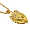custom hiphop stainless steel gold chain statement casting zircon animal crown lion pendant necklace men jewelry necklaces