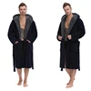 New blue long sleeve plush shawl kimono men bathrobe 100% polyester coral fleece fluffy hooded bathroom robe