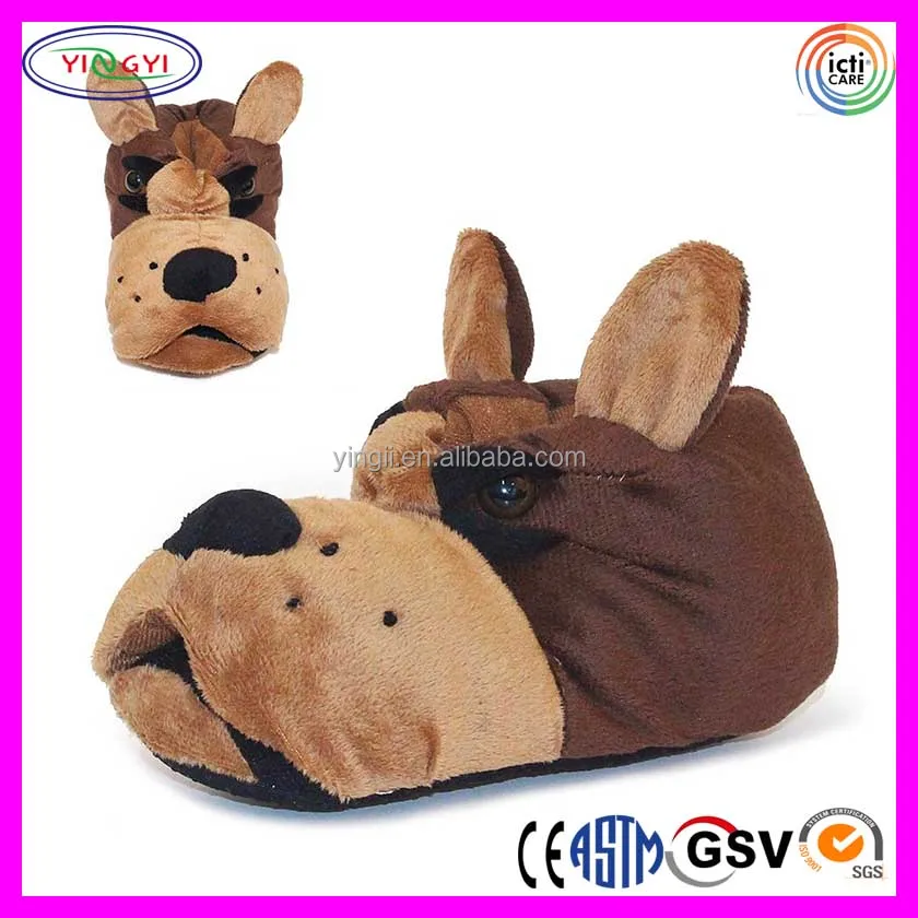 C252 Soft Plush Fun & Cute Animal Non-Slip Shoes Booties Slippers Bulldog Men Soft Heel Shoes