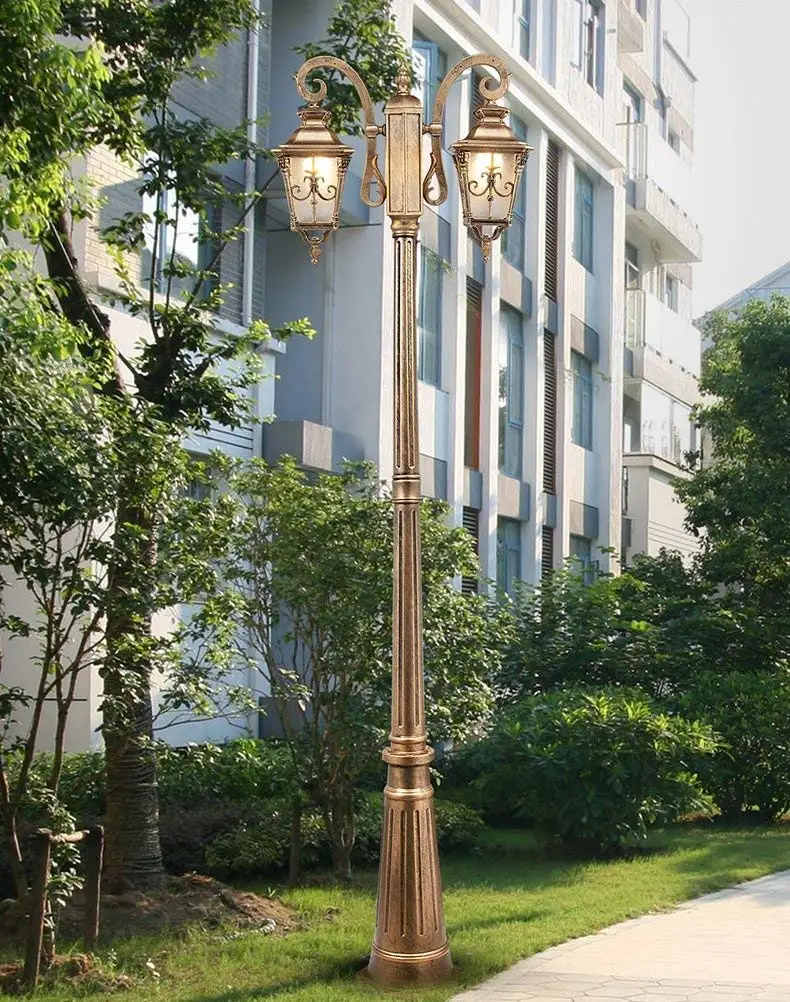Modeen Outdoor Waterproof Landscape 3 Glass Lampshade Garden Lights Post Light European Road Lights High Pole LED Garden Community Lights Villa Retro E27 Decoration Outdoor Floor Lamp