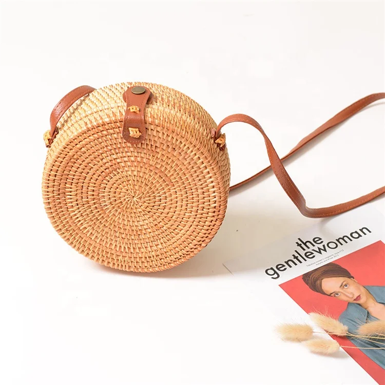 
Bali Island Hand Woven Bag Round Butterfly buckle Rattan Straw Bag Satchel Wind Bohemia Mini Beach Circle Bag Multi Colors 