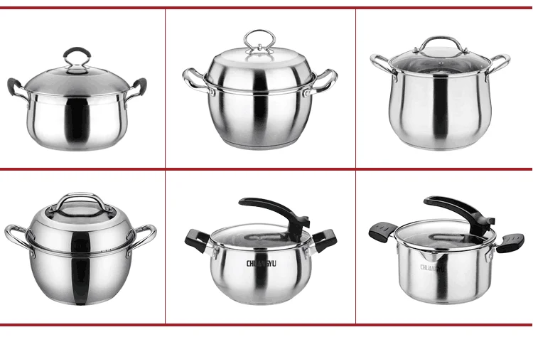 8Pcs Stainless Steel Pot Soup Pot Set Cooking Pot Cookware Set With Silicon Handles