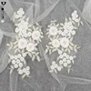 Lace Embroidered Daisy Cluster Appliques Mirror Pair Gold White Color 15.5*28cm