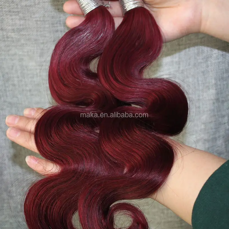Wholesale Red Human Hair Weave Virgin 99j Color Body Wave Human